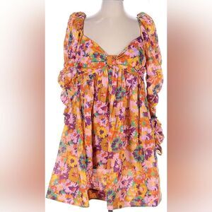 Zimmermann Floral Long Sleeve Mini Dress Sz 4‎ Tropical Flowy Puffy Resortwear